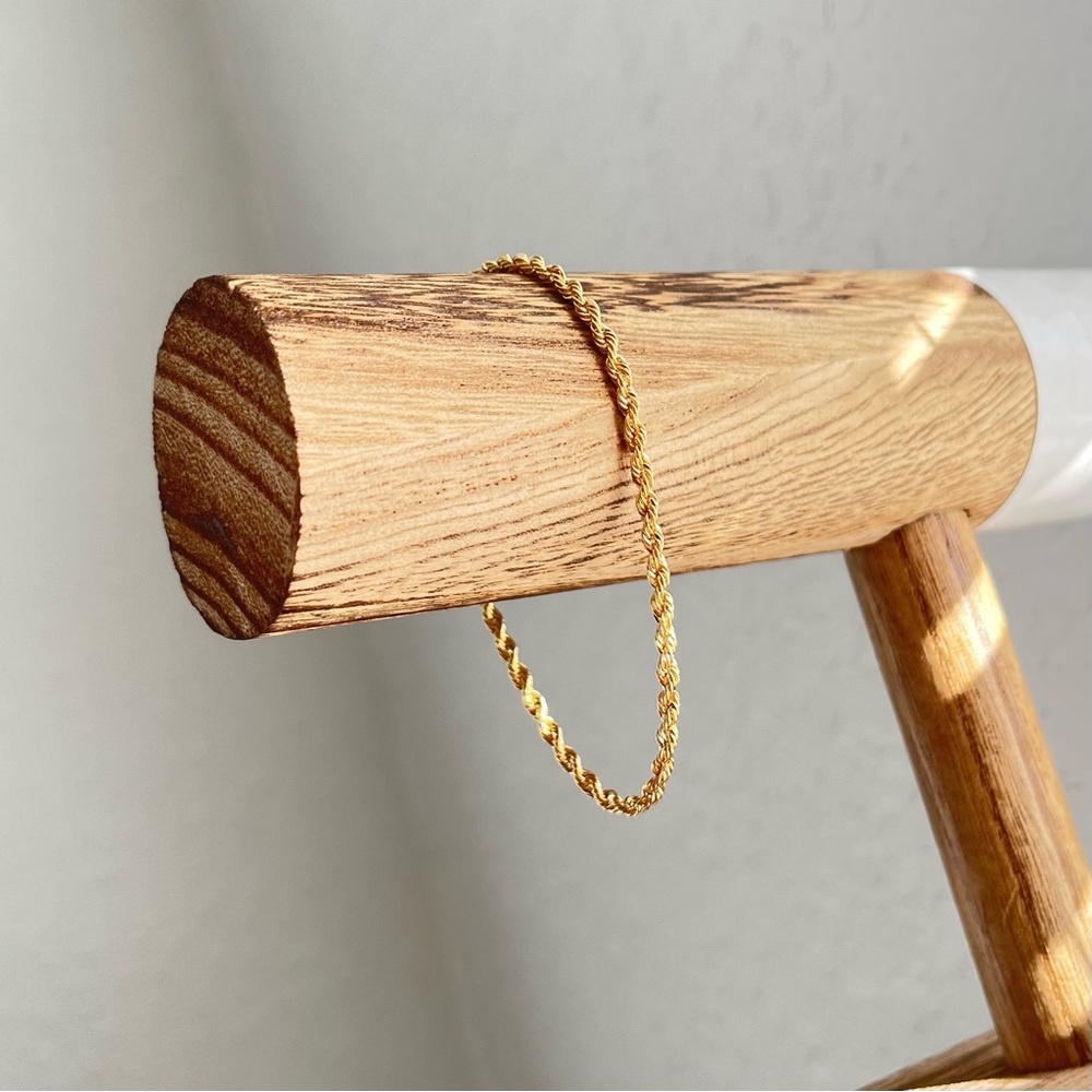 18K Solid Gold Rope Chain Bracelet  7-inch Italian Gold